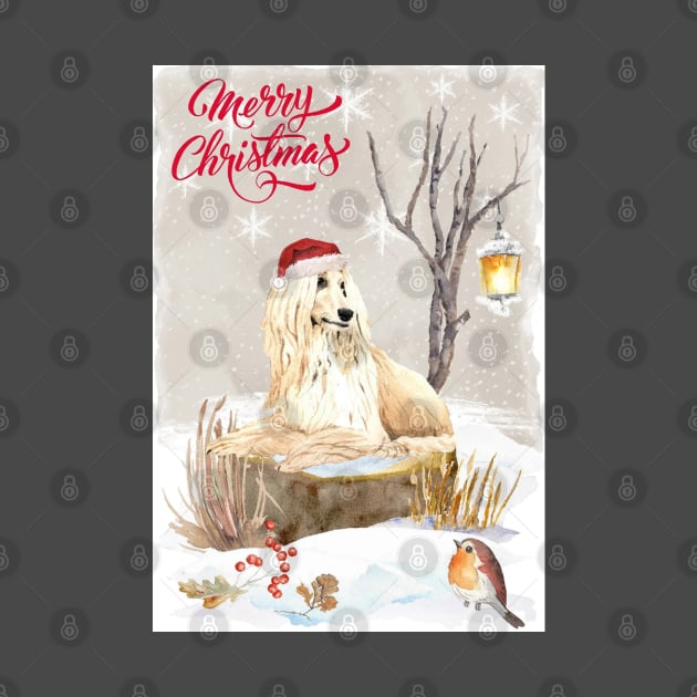 White Afghan Hound Merry Christmas Santa Dog by Puppy Eyes