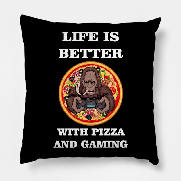 life is better with pizza and gaming Pillow by Ericokore