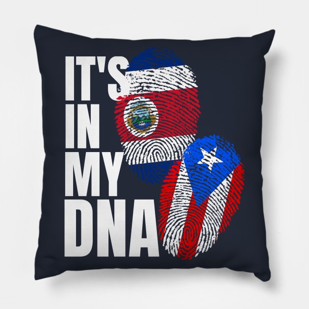 Costa Rican And Puerto Rican DNA Flag Heritage Gift Pillow by Just Rep It!!