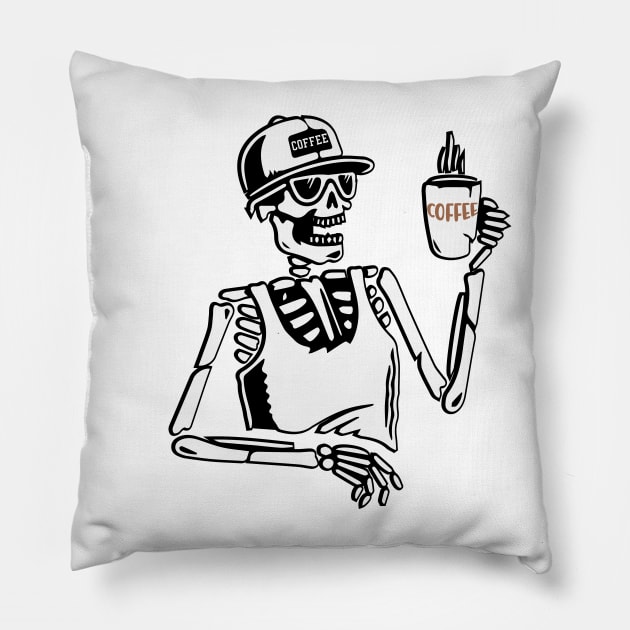 Skeleton Drinking Coffee Pillow by reedae