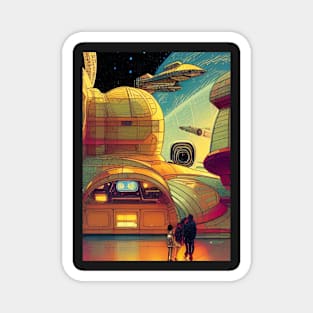 COMIC STYLE GROUP OF 3 SPACESHIPS IN YELLOW Magnet