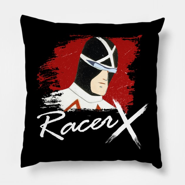 racer x vintage red black Pillow by Crocodile Store