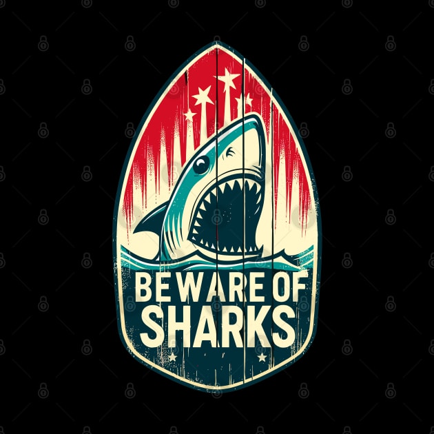 Beware of Sharks retro by TomFrontierArt