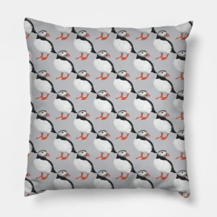 Puffin pattern on grey background Pillow