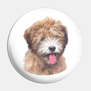 Tricolor Brindle Tibetan Terrier Watercolor Art Pin