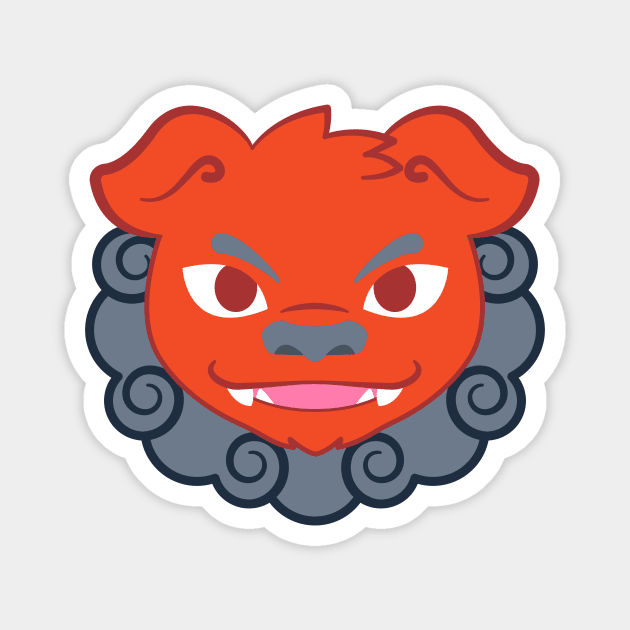 Red Komainu Lion Dog Magnet by kaeru