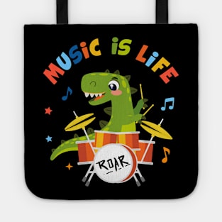 Music is life T-rex dinosaur playing drums Tote