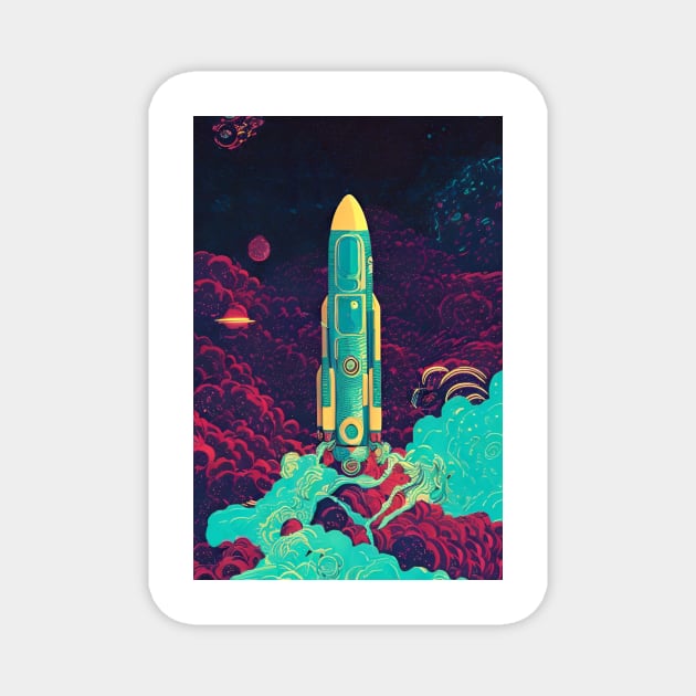 Retro Rocket Magnet by EsoteraArt