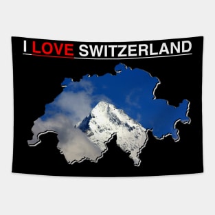 I Love Switzerland Map Snow Capped Mountain Peak Tapestry