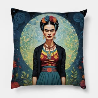 Frida's Enigmatic Gaze: Unconventional Portrait Pillow