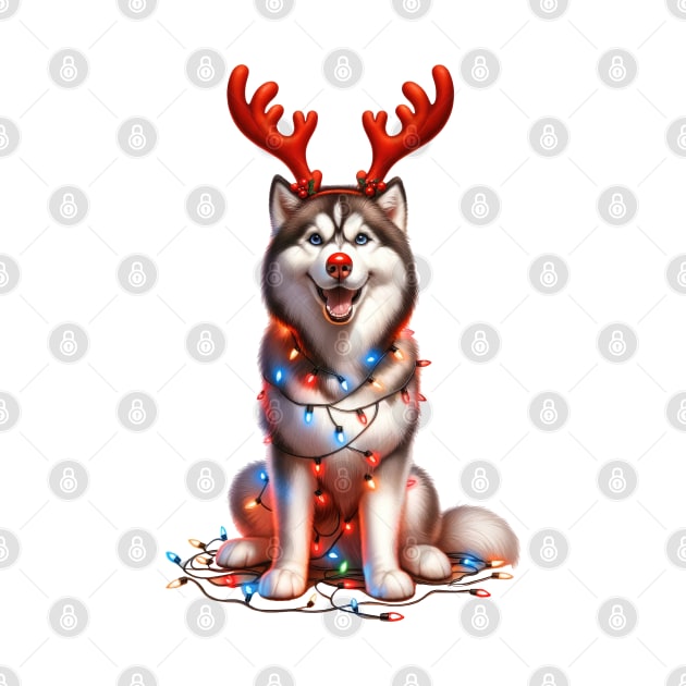 Christmas Red Nose Siberian Husky Dog by Chromatic Fusion Studio