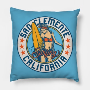 Vintage Surfing Badge for San Clemente, California Pillow