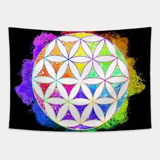 Rainbow Geometric Circle Flower Mandala - Color Cut-out Tapestry