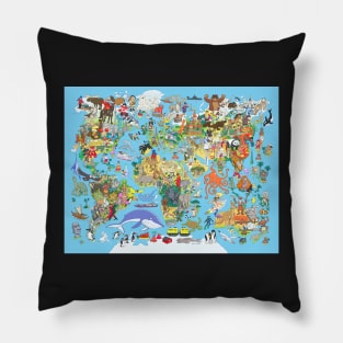 Cartoon World Map Pillow