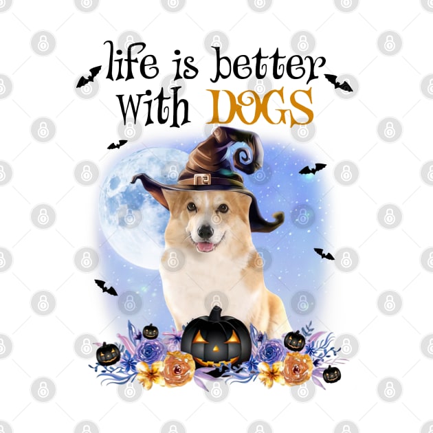 Corgi Witch Hat Life Is Better With Dogs Halloween by cyberpunk art