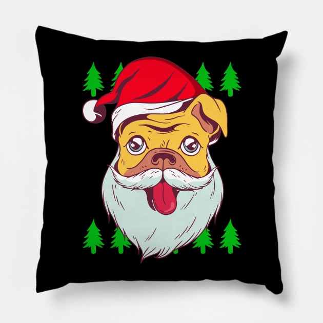 Funny Santa Pug Hat Dog Ugly Christmas Tree Pugmas Xmas Gift Pillow by Ramadangonim