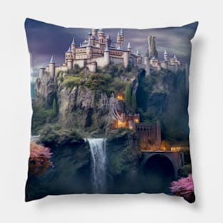 Fortress Castle Otherworldly Dimension Fantastic Landscape Surrealist Pillow