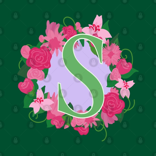 Monogram S, Personalized Floral Initial by Bunniyababa