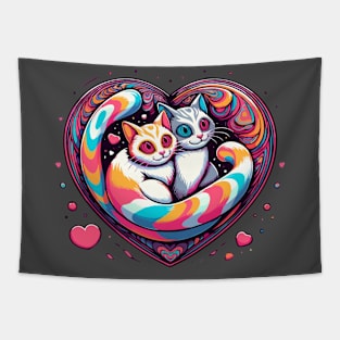 Surreal Cat Heart - Love Valentine's Day Lover Couple Cute Funny Tapestry