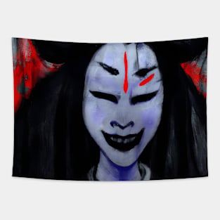 Japanese geisha dark expressionist art Tapestry