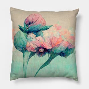 Flowers, surreal pastel colours in anime style Pillow