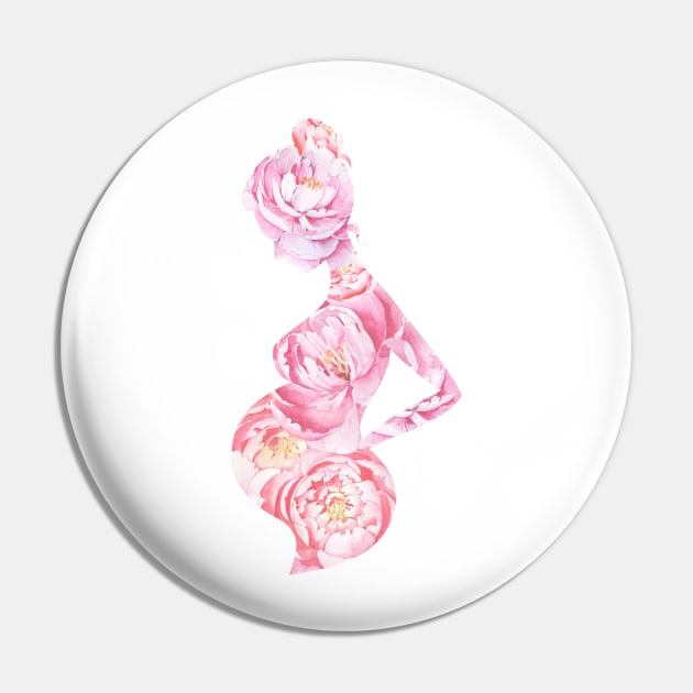 Pregnant woman  peonies silhouette Pin by Simple Wishes Art