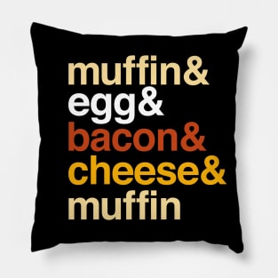 Deconstructed breakfast sandwich: muffin & egg & bacon & cheese (list of ingredients in true-to-life colors) Pillow