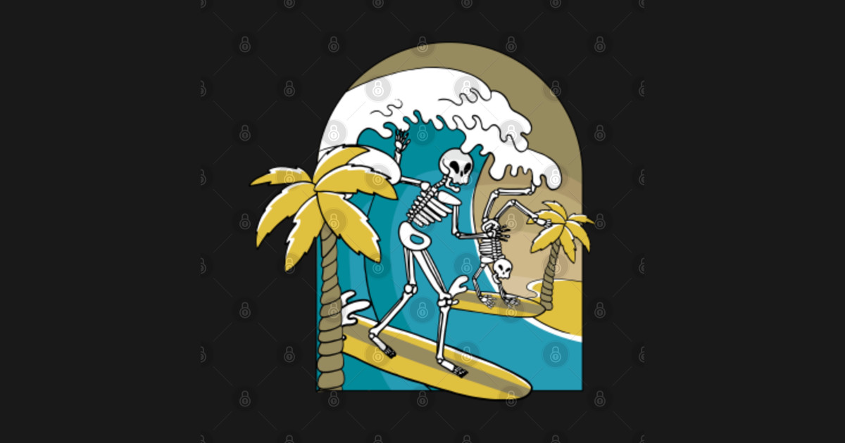 Skeleton Surfing - Surfing Skeleton - T-Shirt | TeePublic