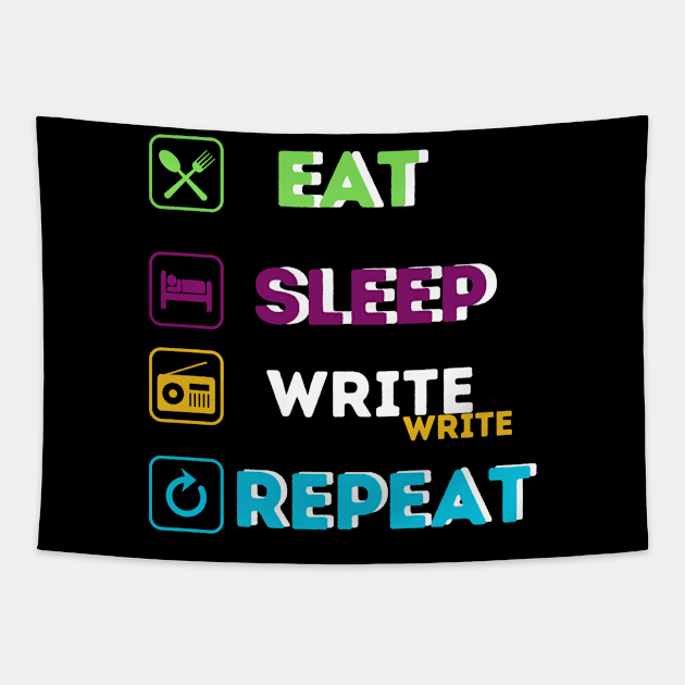 Funny eat sleep write repeat Tapestry by Qurax