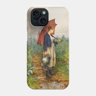 Portrait Of a Woman With Umbrella Gathering Water by Daniel Ridgway Knight Phone Case