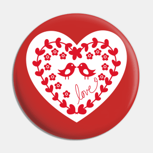 Floral heart with birds and love, white background Pin