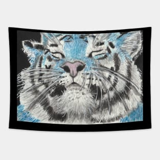 Blue Tiger  cat face watercolor painting Tapestry