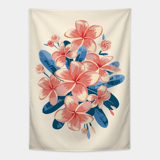 Pink Plumeria. Tropical flowers Tapestry by lents