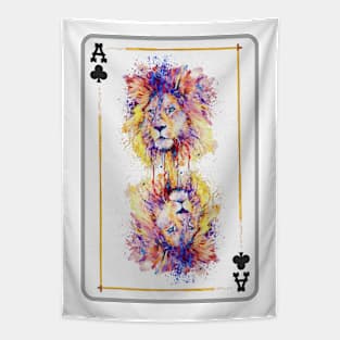 Lion Head Ace of Clubs Playing Card Tapestry