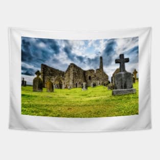 Clonmacnoise monastery ruins on the Shannon in Ireland Tapestry