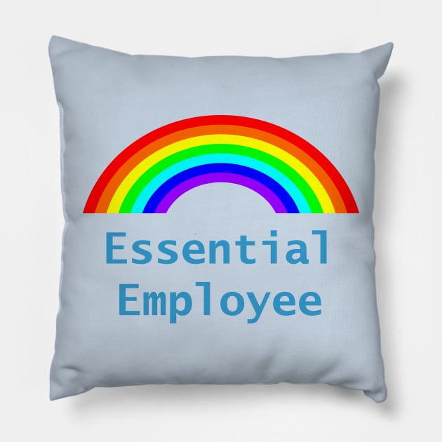 Blue Essential Employee Meme Rainbow Pillow by ellenhenryart