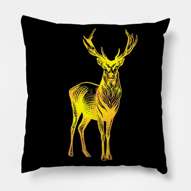 Golden Deer Illustration Pillow by BuddyandPrecious