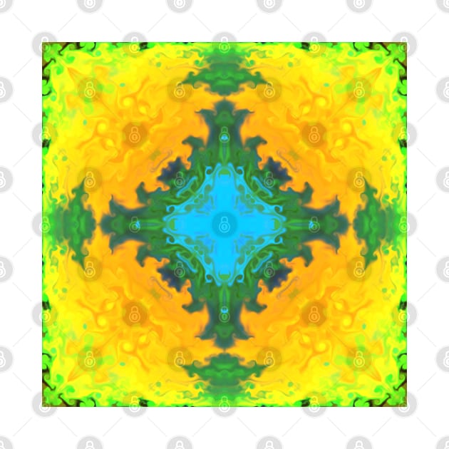 Psychedelic Kaleidoscope Square Blue Yellow and Green by WormholeOrbital