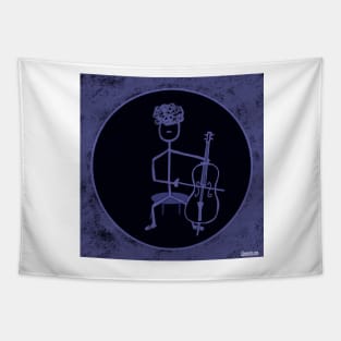 Stick Figure Cello Player Tapestry