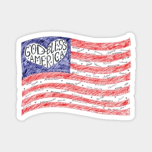 God bless America, American Flag heart, hand drawn  illustration Magnet