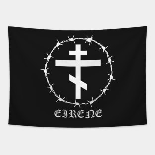 Eastern Orthodox Cross Peace Eirene Barbed Wire Metal Hardcore Punk Tapestry