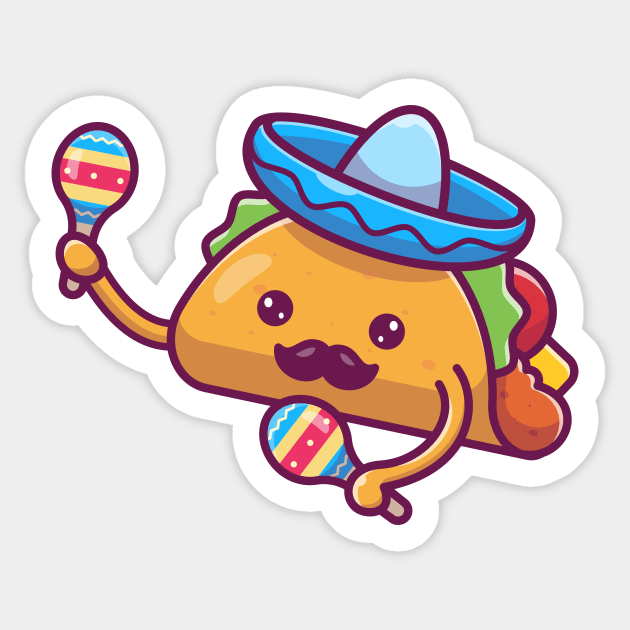 Sombrero Hat Mustache Taco Playing Maracas Cartoon - Taco - Sticker |  TeePublic