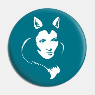Faces - foxy lady on a teal wavey background Pin