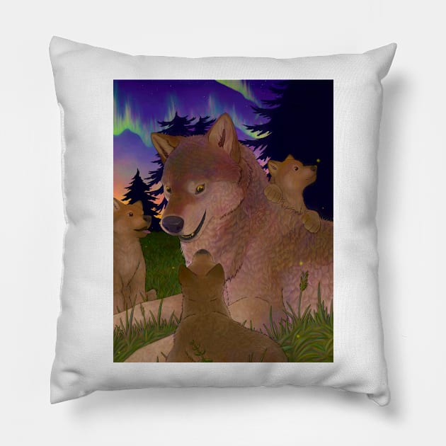 Storyteller Wolf Pillow by FlannMoriath