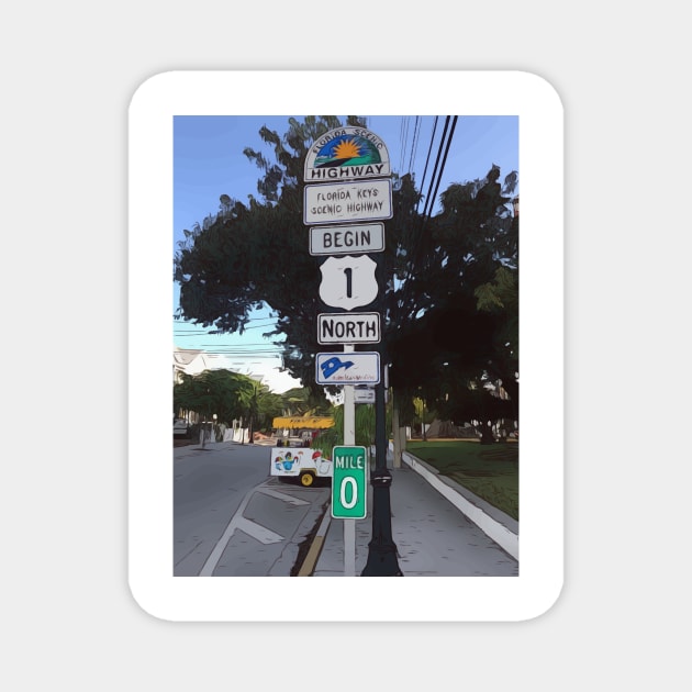 Key West US Highway 1, mile 0. Magnet by WelshDesigns