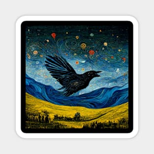 crow flight in sky van gogh style Magnet