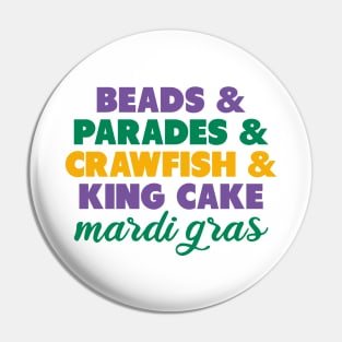 Mardi Gras Beads Parades Crawfish King Cake Pin