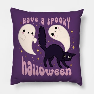 Have a spooky halloween a Cute black cat and ghosts Pillow