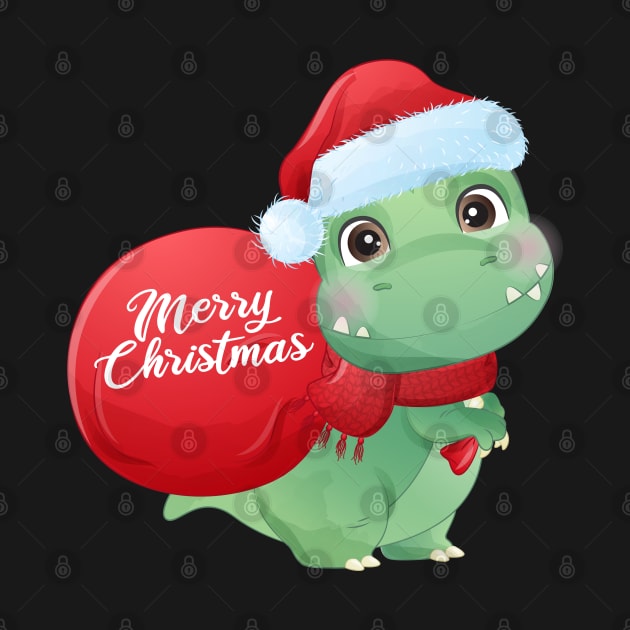 Cute Christmas T Rex Dinosaur With Santa Hat by P-ashion Tee
