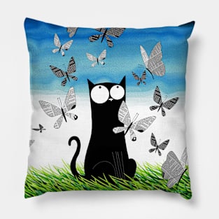 Black Cat and Butterflies Pillow